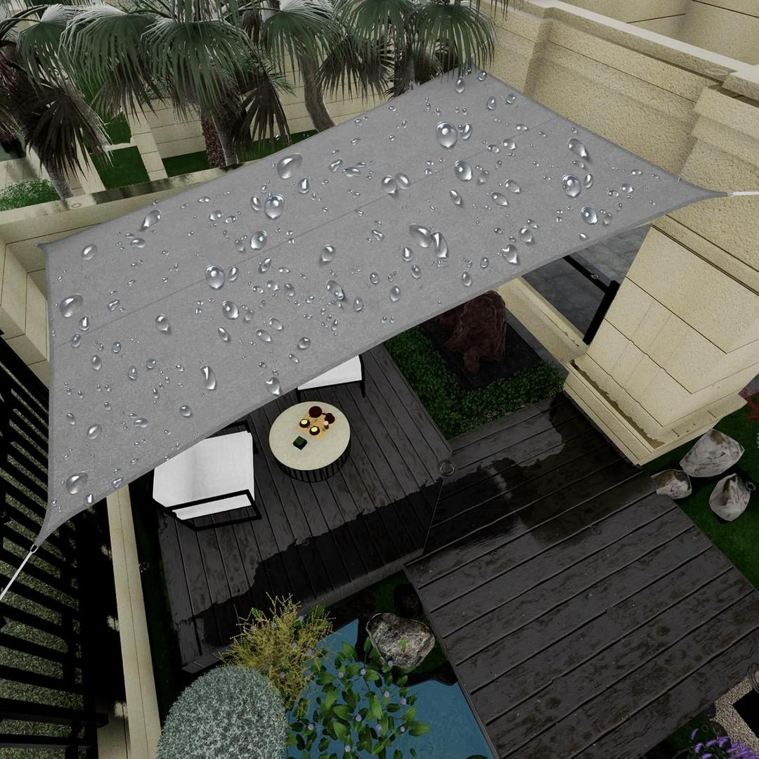 Waterproof Sun Shade Sail, 10' x 13' 95% UV Block Sun Shade Canopy Rectangle Outdoor Shade Cover, Awning Shelter for Outdoor Patio Garden Backyard, CustomizableLight Gray