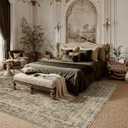 8x10 Washable Area Rug for Living Room Bedroom Brown Vintage Large Distressed Rustic Low Pile Carpet Non-Slip Soft Throw Rug for Indoor Dining Room