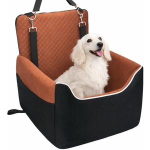 Dog Car Seat for Small/Medium Dogs Under 35lbs, Soft Booster Car Seat with Detachable Washable Cover and Cushion, Memory Foam Pet Car Seat with Safety Belt and Storage Pockets, Puppy Dog Car Bed (Brown)