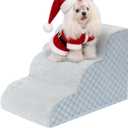 Dog Stairs Ramp for Couch 15.7" H, 3-Step Pet Stairs for Small Dogs with High Density Foam, Dog Slope Stairs with Durable Non-Slip Bottom for Puppy Grey