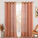 LAMIT Linen Sheer Curtains 95 inch for Living Room, Soft Thick Light Filtering Boho Window Textured Neutral Drapes with Bronze Grommet for Bedroom/Farmhouse, 2 Panels, 52 x 95 Inch, Terracotta