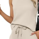SAMPEEL Women's Summer Tank Top Vacation Trendy Lounge Mock Neck Beige, Size M