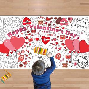 4 x Valentines Giant Coloring Tablecloth,Valentines Day Crafts for Kids - 72x30 Inches, Paper Coloring Banner Games Activities Gifts Party Decorations