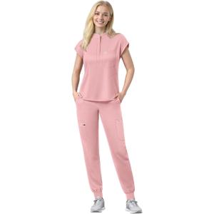 Scrubs Set for Women Medical Uniform Nurse Suit, Anti-Wrinkle Scrub Top Jogger Pant&11 Pockets,4 Way Stretch Workwear, X-Small, Pink