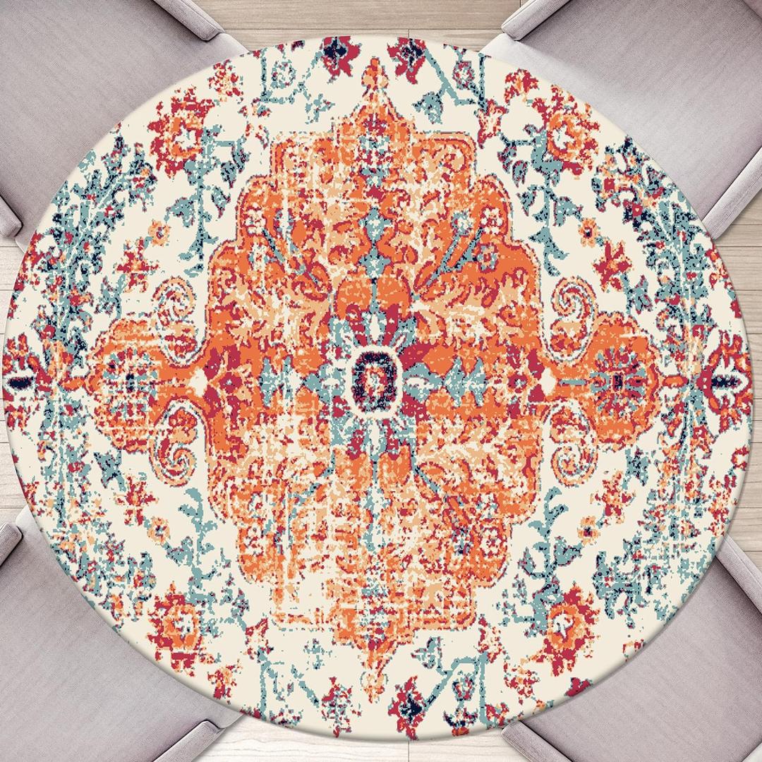 Round Fitted Tablecloth with Elastic Round Outdoor Tablecloths Round Elastic Tablecloth for Tables Waterproof Wipeable Boho Table Cover for Picnic,Camping,Dinner (36''-40'')