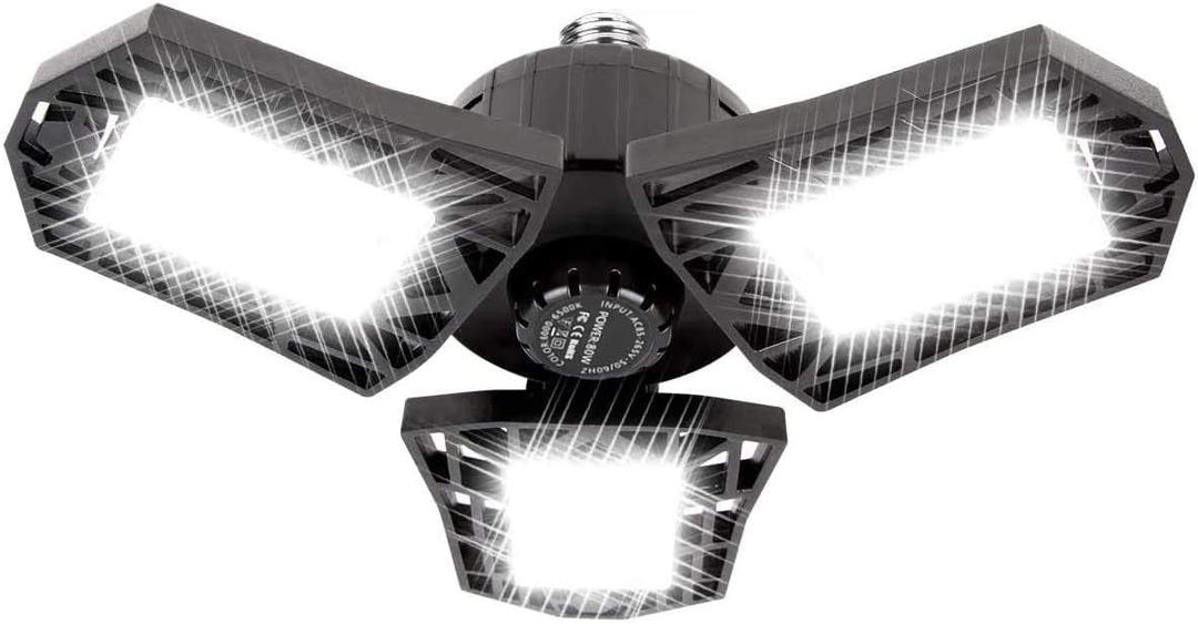 Deformable LED Garage Light - 6000 Lumen 6500K Daylight 60W, Three Leaf Garage Organization Ceiling Lighting (60W 1-Pack)