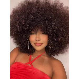 Afro Wig 14Inch Afro Wigs for Black Women 70s Afro Kinky Curly Wig Bouncy Huge Fluffy Puff Wigs Synthetic Hair for Cosplay Daily and Party (Red Brown)