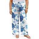 Cetieo Women's Plus Size Palazzo Pants High Waisted Wide Leg Trousers 4XL (Blue)