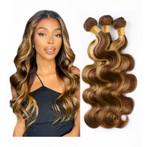 Xddnamei Augfst Brazilian Virgin Human Hair Bundles Highlight P4/27 Body Wave Human Hair Bundles 8 10 12 Inch 12A Unprocessed Sewn In Quick Weave for Black Women