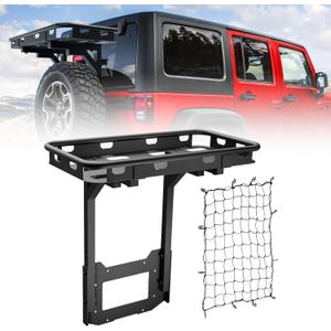 for Jeep Wrangler JK Rear Cargo Basket on OE Tailgate Compatible with 2007-2018 Jeep Wrangler JK & JKU Unlimited 2/4 Door, Spare Tire Cargo Rack, Luggage Storage Carrier (Bolt-On)