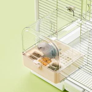 Hanging Bird Bath for Cage with Bowls & Mesh Bottom - 3-in-1 Multifunction Bird Bath/Bowl/House, Bird Shower for Lovebirds, Finches, Parakeets, Budgies, and Other Small to Medium Birds - White