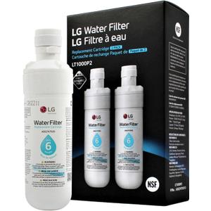LG LT1000P2 6-Month / 200 Gallon Refrigerator Replacement Water Filter, Reduces Chlorine, 2 Count (Pack of 1), White.