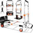 Folding Hand Truck Dolly Cart with Wheels, 500lb Load,Silver Orange