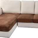 H.VERSAILTEX Velvet Stretch Sectional Couch Covers 3 Pieces Sofa Seat Cushion Covers L Shape Separate Cushion Couch Chaise Cover for Both Left/Right Couch(Large Sofa 2 Seater + 1 Chaise, Caramel Cafe)