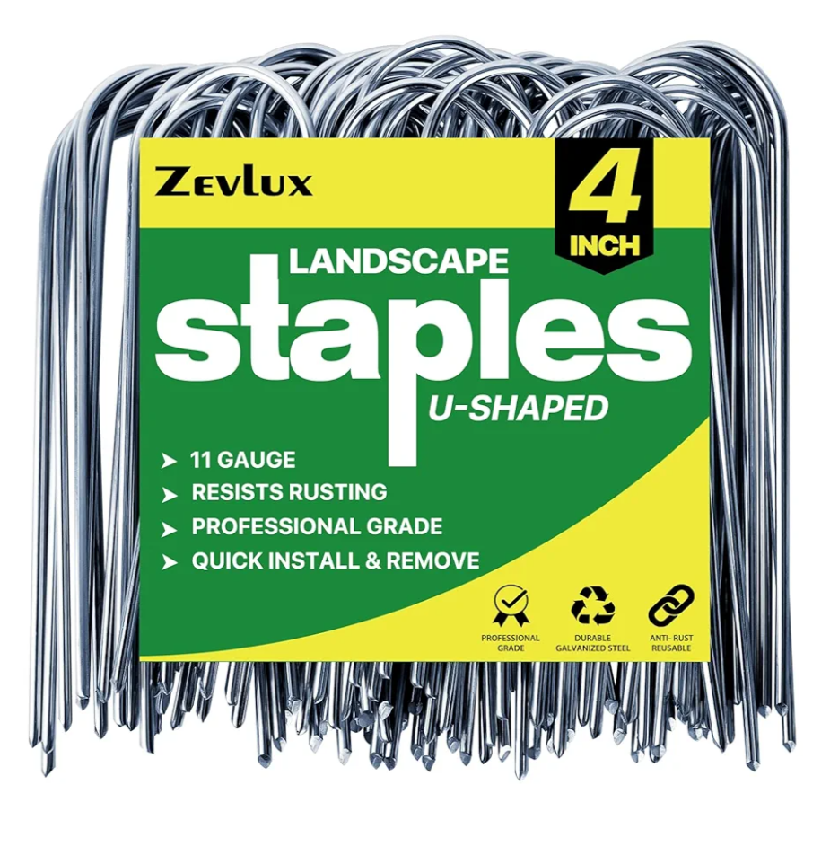Zevlux Landscape Staples 4 Inch 300 Pack Garden Stakes, Heavy Duty Galvanized Garden Staples for Fences, Lawns, Weed Barriers and Landscape Fabrics, Netting, Irrigation Hose (300)