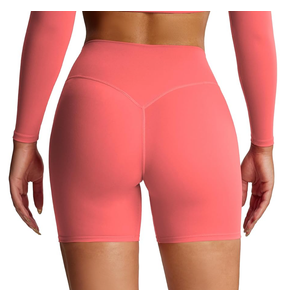 Aoxjox Metamorph Workout Biker Shorts for Women Tummy Control High Waisted Athletic Gym Running Deep V Yoga Short 6" (Spiced Coral, XX-Small)