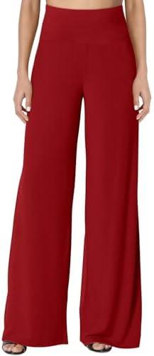 JZC Women's Palazzo Lounge Pants Stretchy Wide Leg Casual Pants Comfy High Waist Flowy Pants L