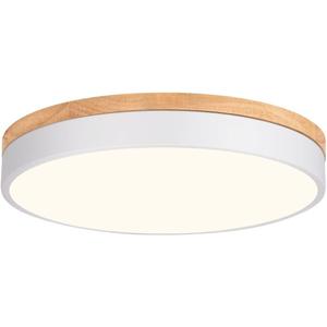 Modern Wood Flush Mount Ceiling Light, White LED 5CCT 2700K-6000K Dimmable Ceiling Light Fixtures, Round Close to Lighting Fixture for Kitchen Living Room Dining Room Bedroom-15.8in