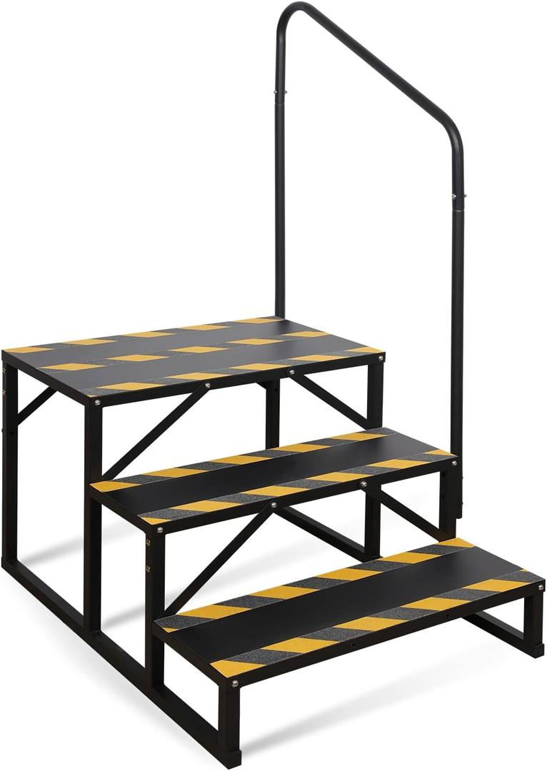 TOCRETOARE RV Steps with Handrail, Hot Tub Steps with Handrail, Portable Stairs Steps for 5th Wheel RV, Mobile Home Stairs Outdoor RV Step