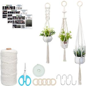 FREEBLOSS 3 Sets Macrame Plant Hanger Kit Macrame Wall Hanging Kit Macrame Plant Hangers Indoor Hanging Planter Basket Macrame Kit for Beginners with Video Tutorial