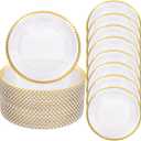 ejonirinjonir EI 13 Inch Gold Charger Plate,50pcs Clear Charger Plates with Gold Rim,Disposable Chargers Plate,Plastic Chargers Plates for Dinne Family Party and Wedding