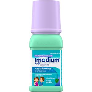 Imodium A-D Children's Liquid Anti-Diarrheal Medicine with Loperamide HCl, Oral Solution for Diarrhea Symptom Treatment & Control for Kids Ages 6+, Mint Flavor, 4 fl. oz