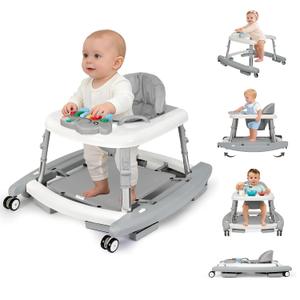 5-in-1 Baby Walker for Boys and Girls Music and Lights 6-18 Months, Foldable Baby Walkers with 5 Adjustable Heights, Infant Toddler Walker with Wheels and Combo PortableGrey