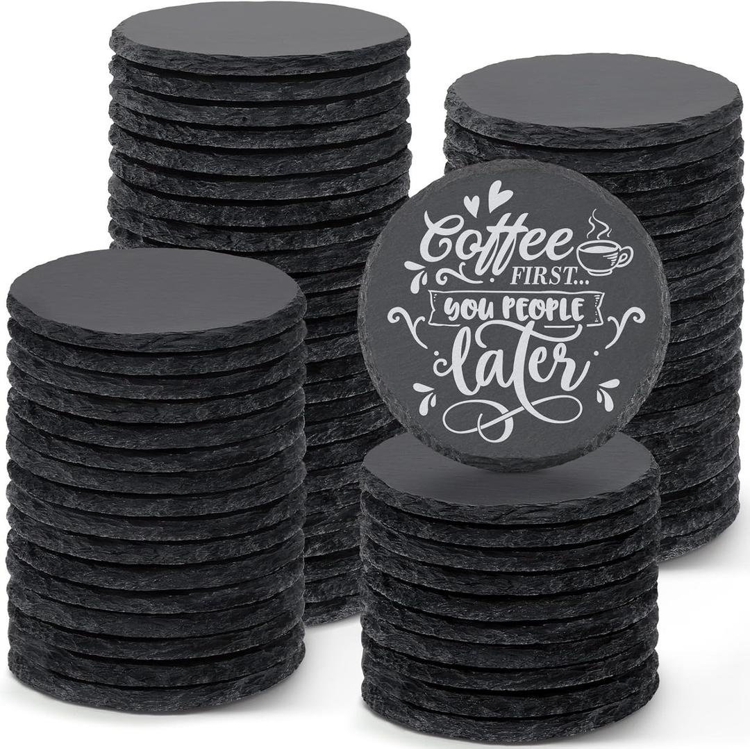 72 PCS Round Slate Coasters Bulk, MAPRIAL 4 Inch Black Handmade Rustic Rock Stone Drink Coaster for Laser Engraving, Etching, Engravable Blanks Material for Engraver, Crafts, Gifts