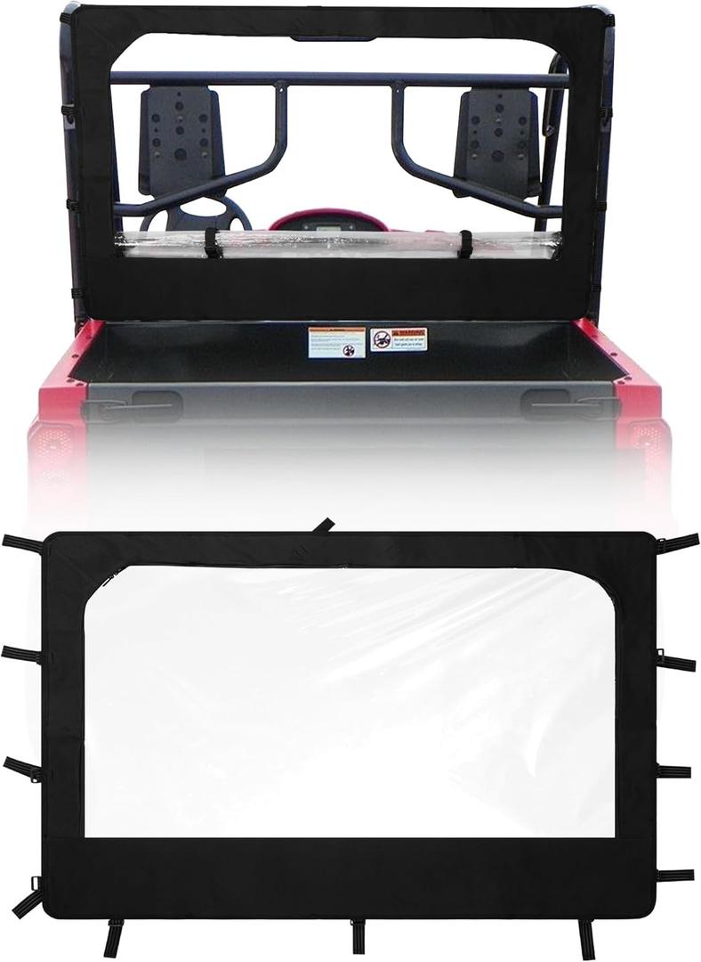 Soft Rear Windshield for Yamaha Rhino & Massimo UTVs - PVC Windscreen with Excellent Visibility, Waterproof & Tough Against Punctures, Tears & Abrasion. (Black with Zipper)