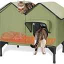 Large Heated Cat House for Outside in Winter, Elevated Waterproof Cat House for Outdoor Cats with Heating Pad, Insulated Heated Outdoor Cat House Weatherproof for Stray Cats Small Dogs (Green)