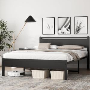 Easy Install 16 Inch Queen Size Bed Frame with Headboard&Footboard | Large Under Bed Storage, No Box Spring Needed, Non-Slip Without Noise, Sturdy Steel Frame, Mattress Foundation, Black