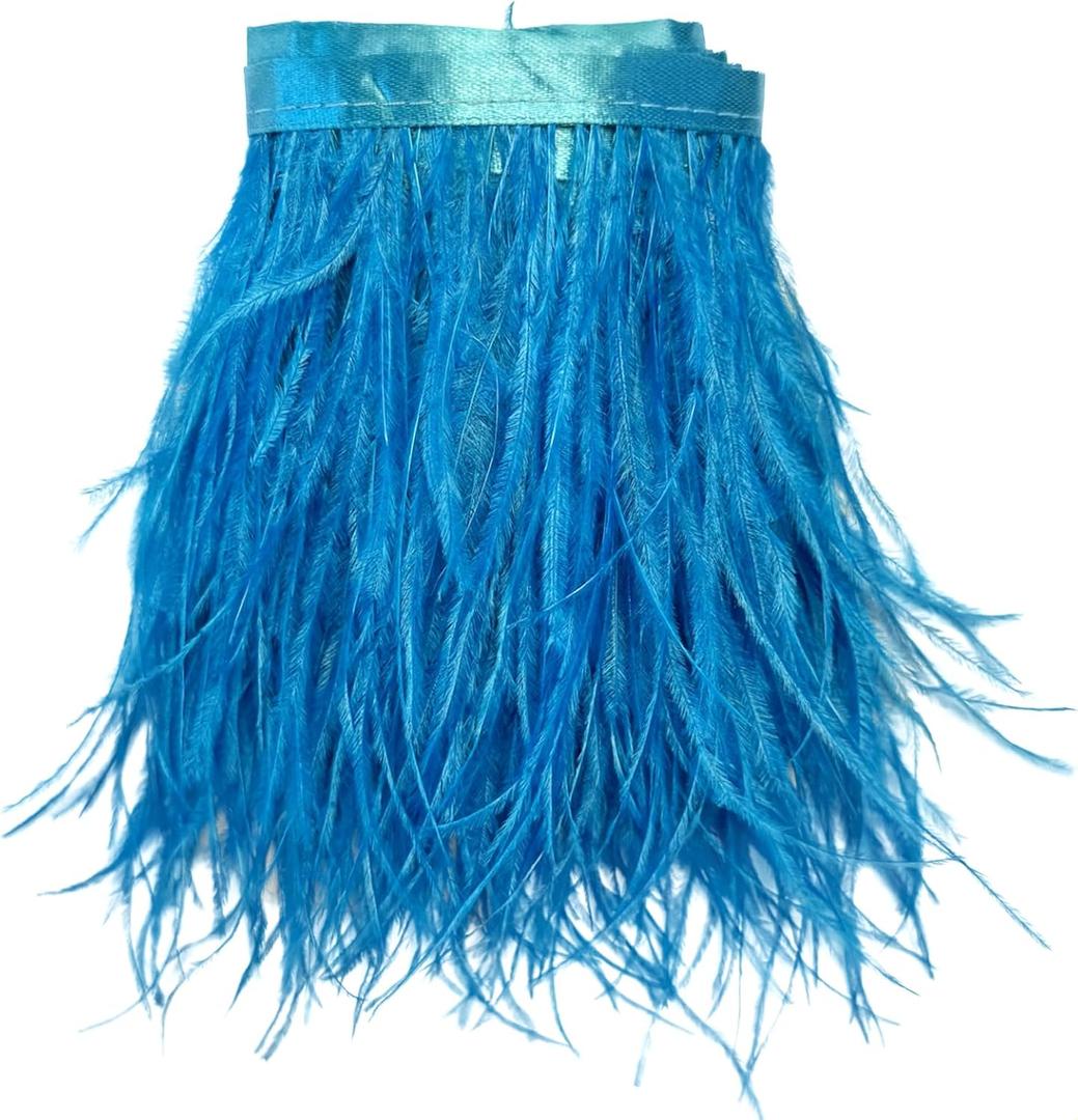 Happy feather 2 Yards 5-6inch Ostrich Feathers Trim Fringe for DIY Dress Sewing Crafts Costumes Decoration-Lake Blue