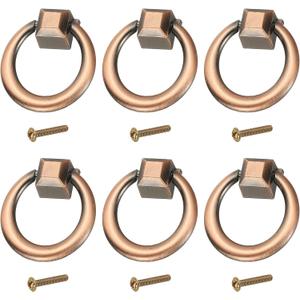 PATIKIL 6Pack Drawer Ring Pull Handles, 1.42" Zinc Alloy Hole Ring Drawers Knobs with Screws for Cupboard Drawer Dresser Closet Door, Red