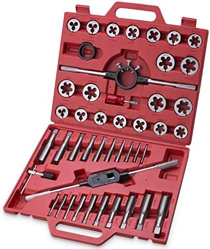 45-Piece Premium Large Size Tap and Die Set - Metric M6, M8, M10, M12, M14, M16, M18, M20, M22, M24, Both Coarse and Fine Teeth | Essential Threading and Rethreading Tool with Handle Wrench and Case