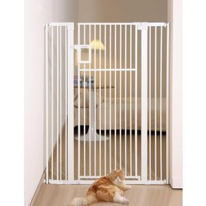 No Pawblems 55" Extra Tall Pet Gate for Cat, 29-43" Auto Close Cat Gate for Doorways/Stairs/Hallways, NO Drilling Pressure Mounted Tall Dog Gate Indoor, 1.37" Pet-Safe Gap, White