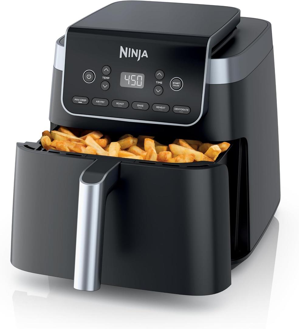Ninja XL Air Fryer with MaxCrisp | 6.5 QT Capacity | 6-in-1 Max Crisp, Air Fry, Roast, Bake, Reheat & Dehydrate | 450F Temp | 1750 Watts | Nonstick Basket, Crisper Plate & Recipe Guide | Grey | AF181
