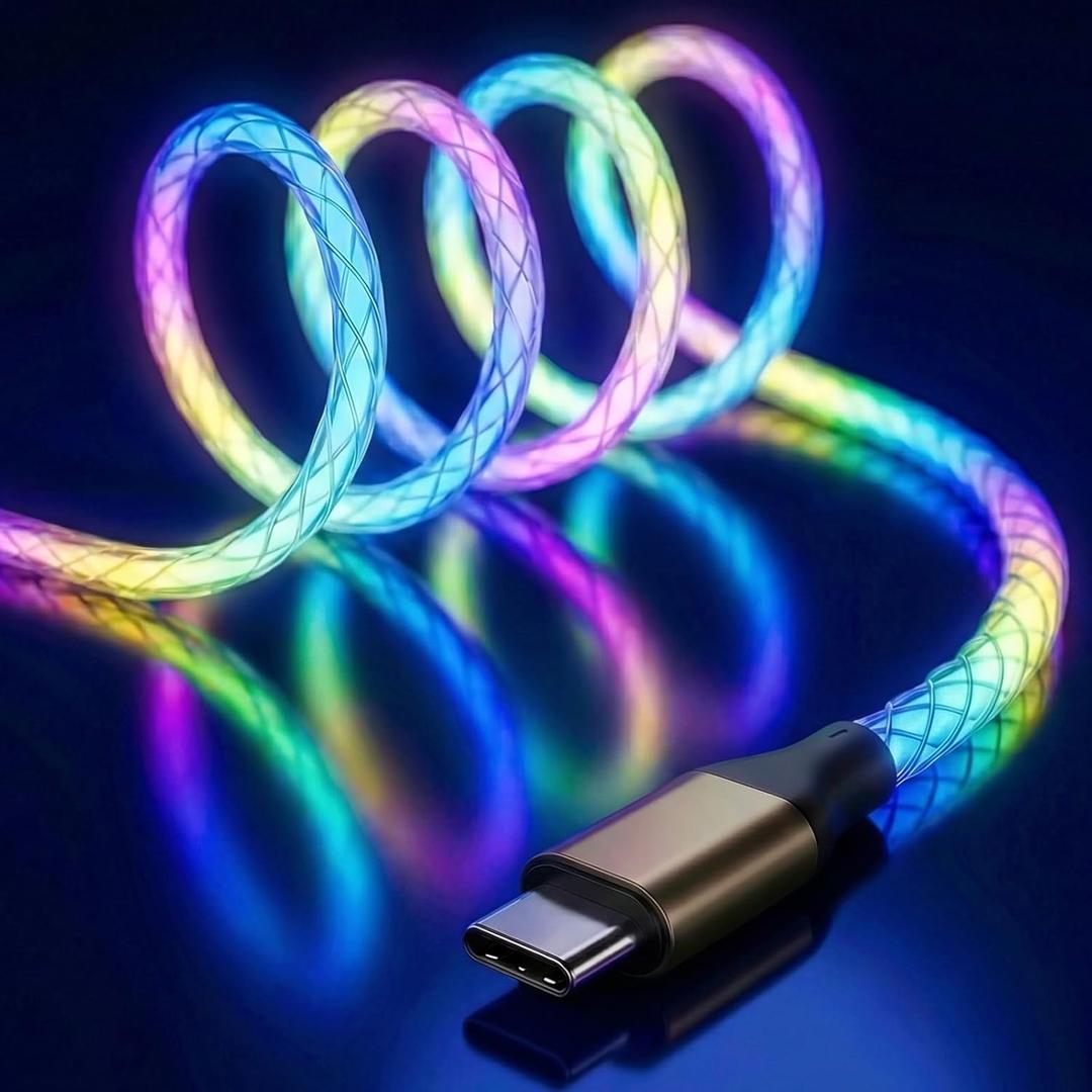 USB C to USB C Cable, 60W RGB Colorful Gradual LED Light up Type C Fast Charging Cable for iPhone 15/15Pro/ 15Plus/15ProMax MacBook Pro 2020, iPad Pro 2020, iPad Air4, Samsung S23+/S23 Ultra (6 FT)