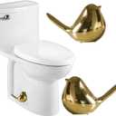 Ceramic Bird Toilet Bolt Covers Decorative Toilet Bolt Caps,Set of 2 Toilet Caps for Bottom of Toilet, Toilet Screw Cover Caps for Bolts Bathroom Decor Acessories, Easy Installation (Gold)