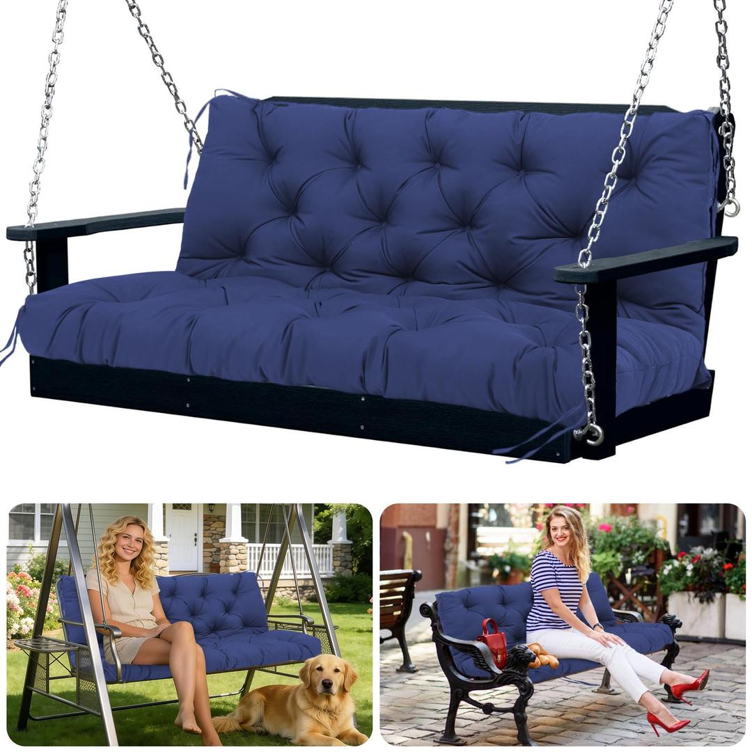 SXBFHGH Porch Swing Cushions 2 Seater Replacement Thicken 5" Waterproof & Fade Resistant Swing Cushions for Outdoor Furniture Bench Patio Swing Cushion with Backrest & Ties(Navy Blue 40x40x5inch)