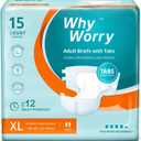 WhyWorry Adult Diapers with Tabs, Disposable Incontinence Briefs for Women & Men with Maximum Absorbency, Adult Briefs for Incontinence Overnight, Odor Control, Unisex, XLarge, 15 Count