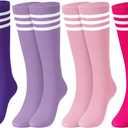 Jeyiour 4 Pairs Women Knee High Socks for Women Soccer Football Softball Stripe Tube Socks Gifts for Cheerleader