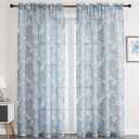 SMILE WEAVER Sheer Curtains 84 inches Length for Living Room 2 Panels,Blue Light Filtering Curtains,Floral Semi Sheer Curtain Voile Linen Textured Rod Pocket Kitchen Window Drapes for Bedroom