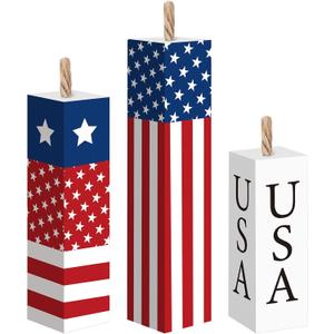 Amyhill 3 Pcs 4th of July Wooden Table Decorations Patriotic Table Centerpieces Independence Day Wood Firework Fourth of July Table Signs for Home Farmhouse Decor(Star)