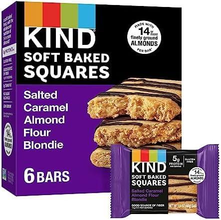 Kind Soft Baked Squares, Salted Caramel Almond Flour Blondie, Kosher, Gluten Free & Non-GMO, 8.5 Ounce (Pack of 8) Best By 05/16/2026