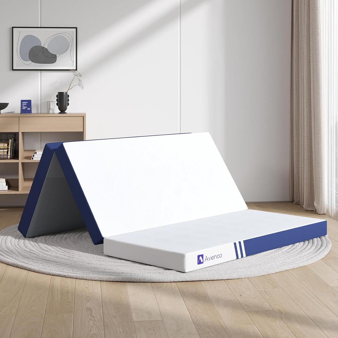 Avenco Foldable Mattress Topper Full, Folding Mattress 4 Inch Memory Foam, Trifold Mattress Topper Portable with Removable Cover & Detachable for Guest Room/Caravan/Camping, Full Size 75"x54"x4