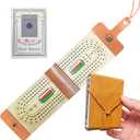 Travel Cribbage Board Game Set,Leather Foldable Cribbage Game with 6 Pags and 1 Playing Cards, Travel Portable Cribbage with Cards Storage Area, Board Games for Adults for Game Night