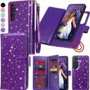 Varikke for Samsung Galaxy S26+ /S26 Plus Wallet Case Detachable with RFID Blocking Card Holder for Women, Glitter Leather Strap Magnetic Flip Removable Case for Galaxy S26 Plus 6.7", Dark Purple