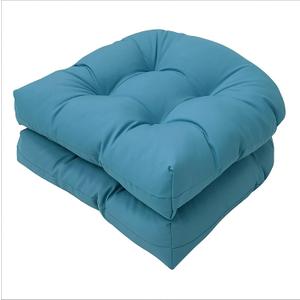 Outdoor Seat Cushions for Patio Furniture Teal Blue Thick Patio Wicker Chair Cushion Set of 2 Water-Resistant Tufted U Shaped Chair Pads for Dining Garden,18.5"*18.5