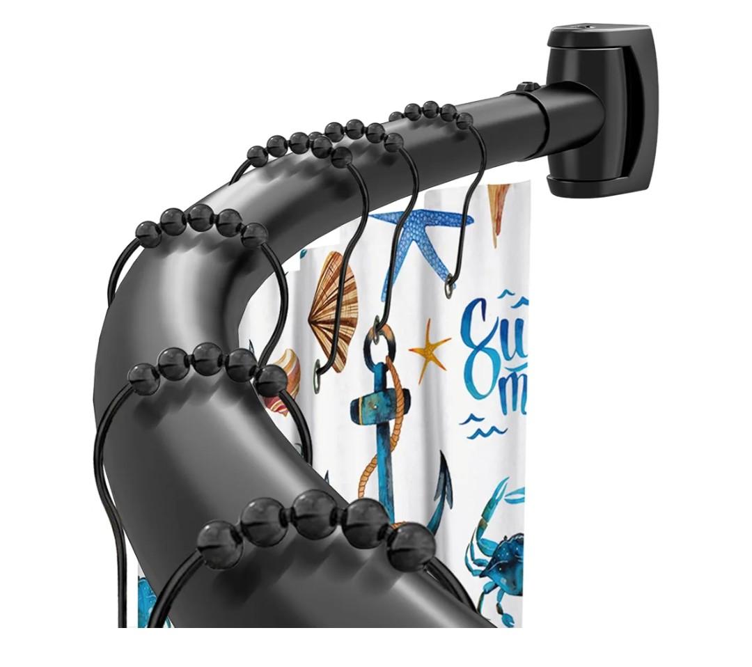 Black Curved Shower Curtain Rod 33-78 Inches Adjustable Splicing Design Need To Drill Shower Rods Curved Round Bowed Rust proof, Premium Stainless Steel Shower Curtain Rod for Bathroom, Bathtub, Stall