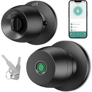 Fingerprint door knob, smart door knob, intelligent biometric fingerprint door lock, keyless entry, controllable via app, suitable for bedrooms, storage rooms, apartments, offices, hotels (black)